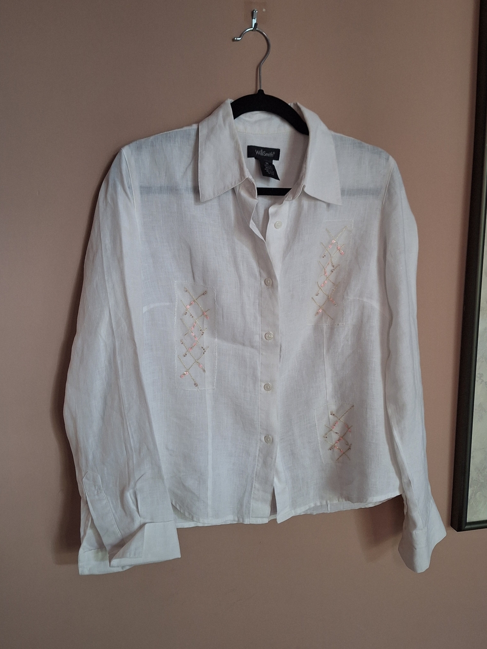 White %Linen Button-Down Shirt